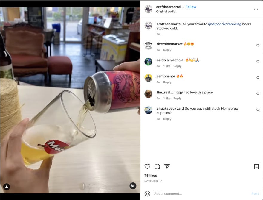 Beer Cartel Instagram photo of pouring beer into a glass