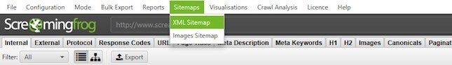 Create XML sitemap in Screaming Frog