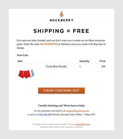 Huckberry abandoned cart email