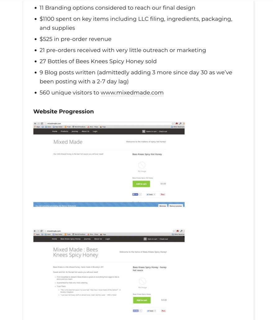 MixedMade blog page describing all that went into creating a business