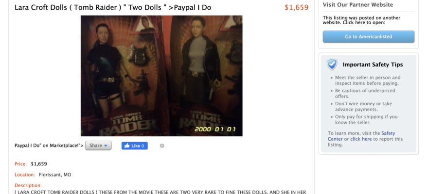 An Oodle product page with two Lara Croft dolls