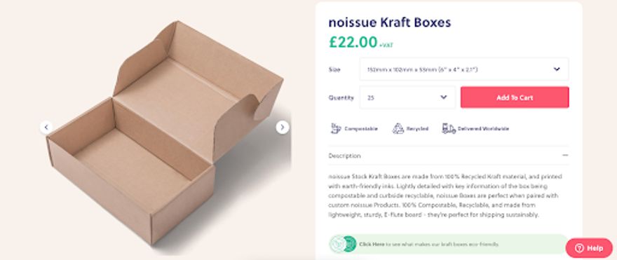 Product page for cardboard boxes