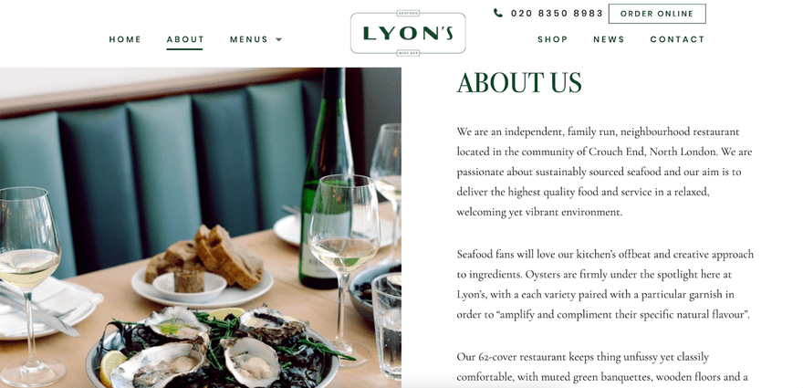 about us page example lyons seafood and wine bar