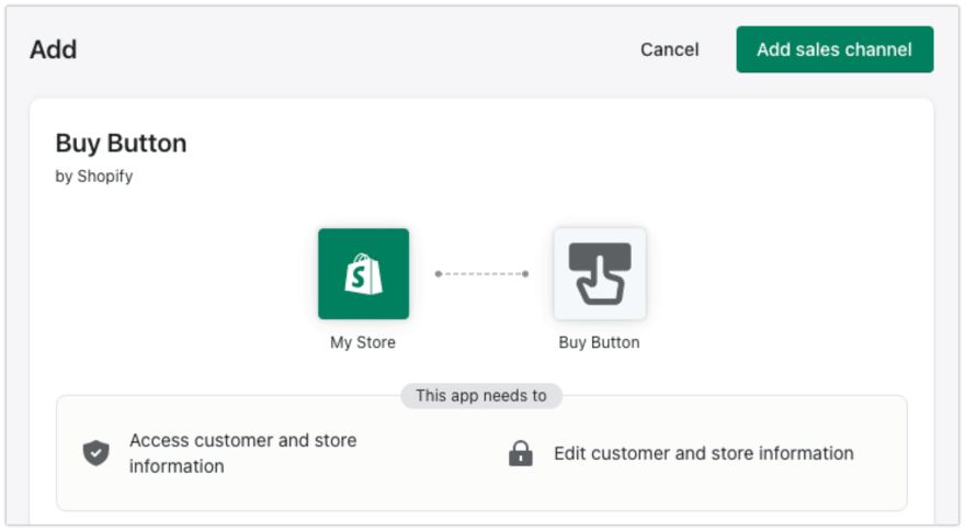 add shopify buy button add sales channel