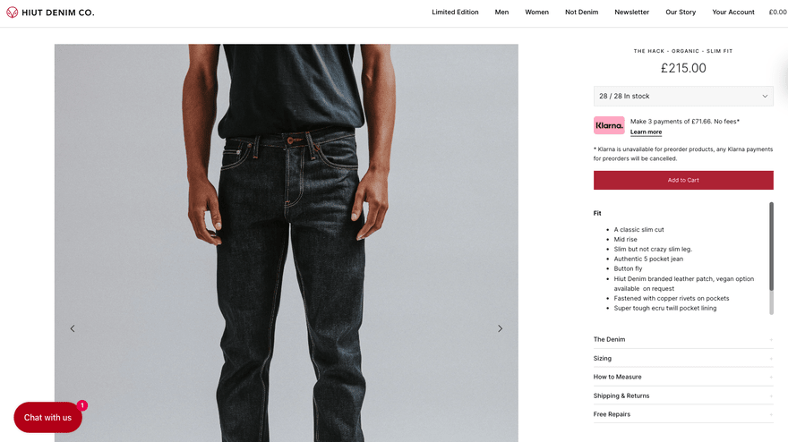 Huit Denim product page for jeans