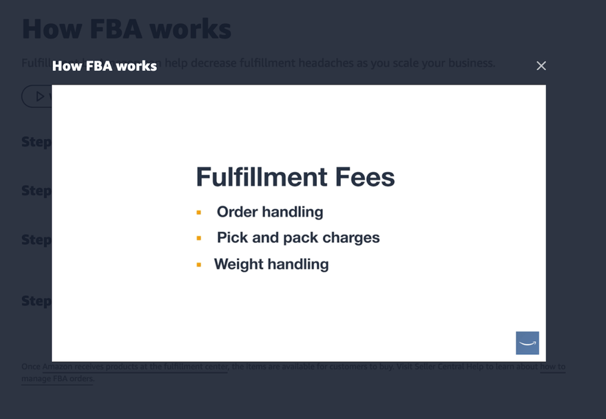 Still from a video showing Amazon FBA fulfillment fees