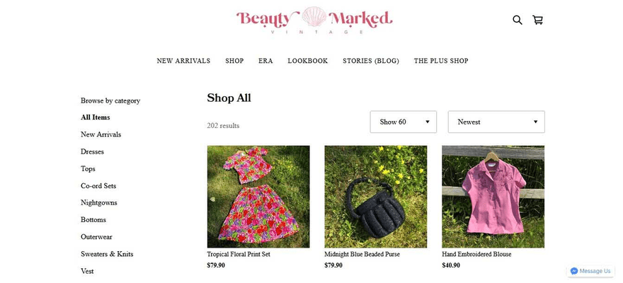 Beauty Marked Vintage’s Square Online store has multiple sorting options, to help you find what you’re looking for.