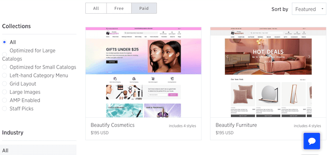 Screenshot of BigCommerce theme selection