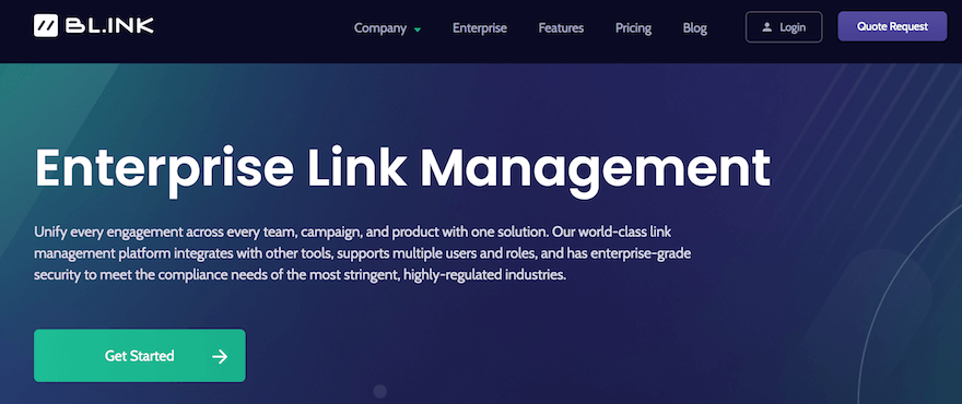 BL.INK webpage with blue background inviting users to get started with link management