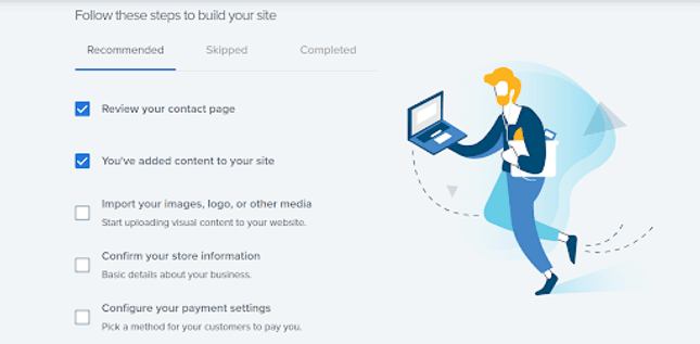 Checklist of 5 recommend steps to set up your site with Bluehost