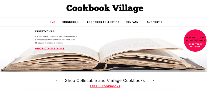 Cookbook Village Shopify store screenshot