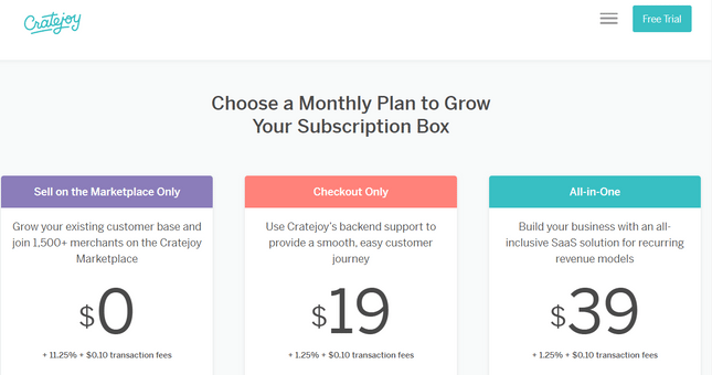 cratejoy pricing page