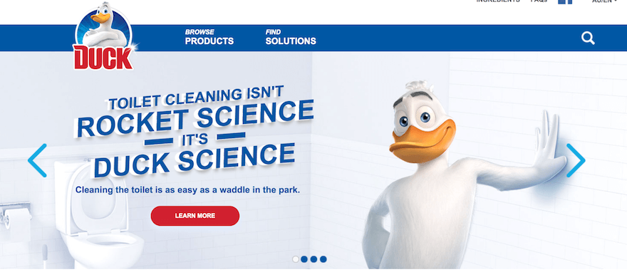 Duck toilet cleaner ad with a duck mascot image