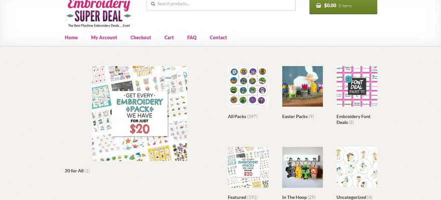 Embroidery Super Deal’s Square Online store shows off its featured products on its homepage.