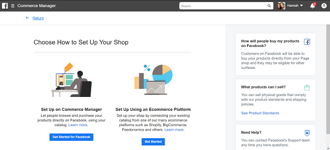 Setting up Facebook Commerce Manager