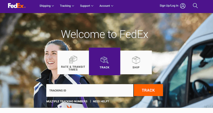 FedEx homepage screenshot
