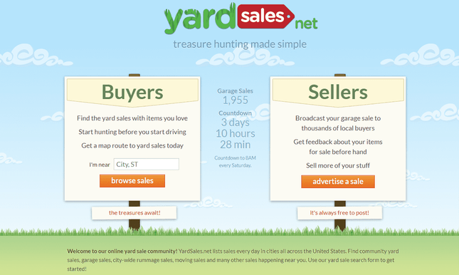 YardSales website homepage
