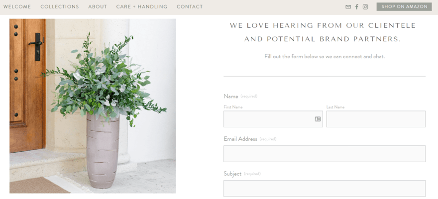 Contact form on Floral Compass website
