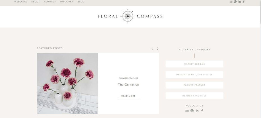 The Floral Compass homepage is as elegant as they come