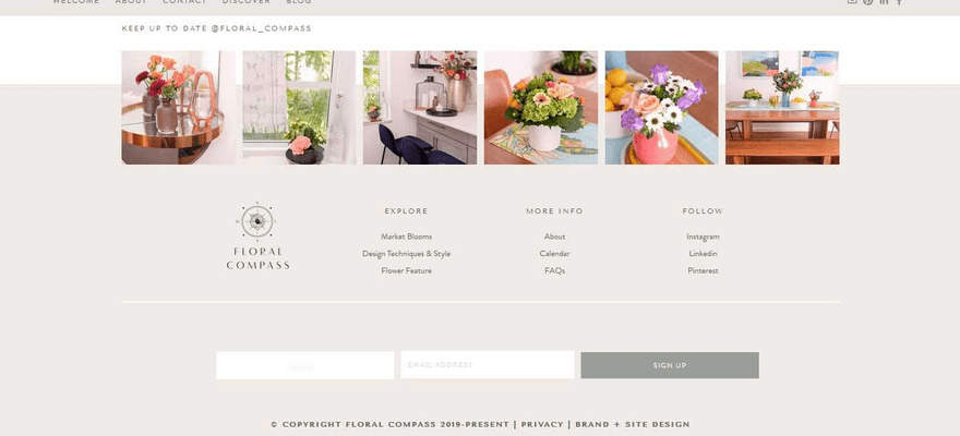 The Floral Compass footer utilizes a beautiful photo gallery