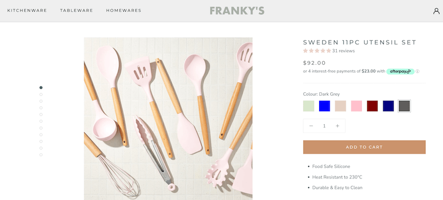 Frankys utensil set product page