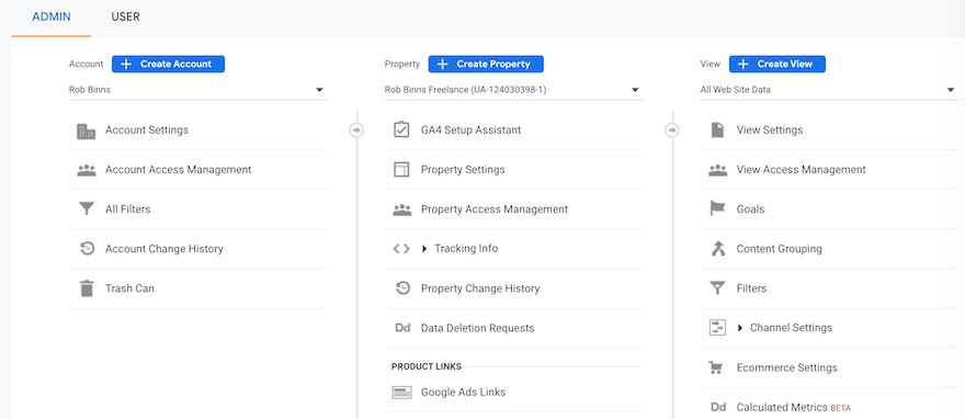 GA4 screenshot admin dashboard