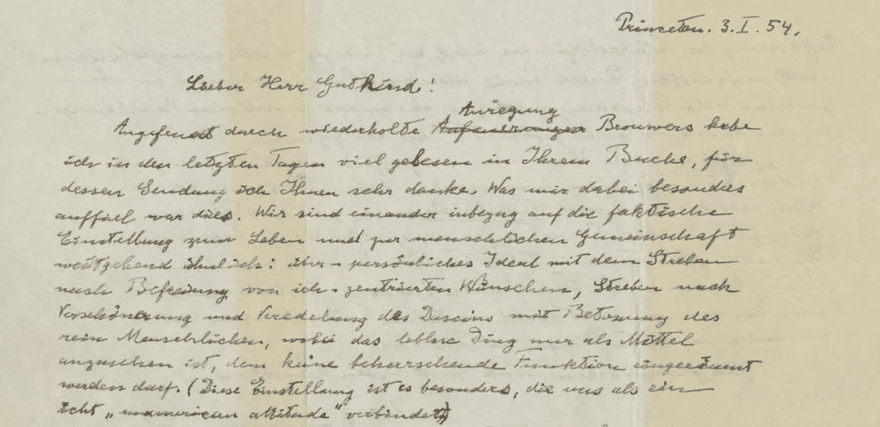 Famous letter from Albert Einstein, old paper with handwriting on it