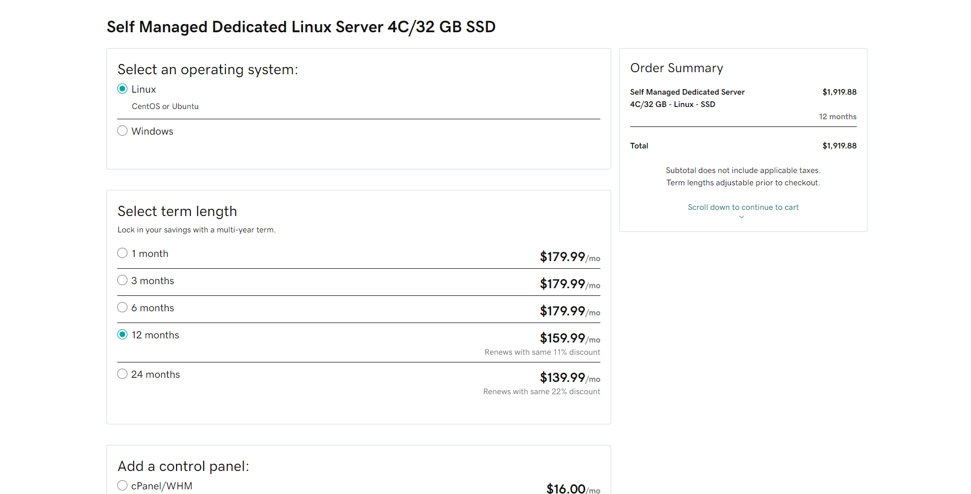 Godaddy dedicated features and prices based on term length