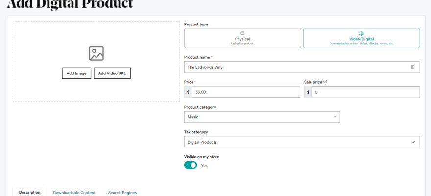 Form to add a digital product to GoDaddy's website