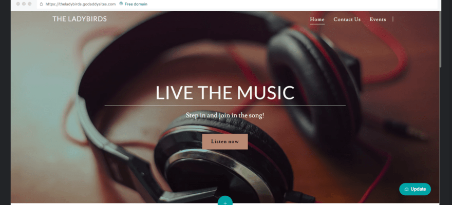 GoDaddy website template for music