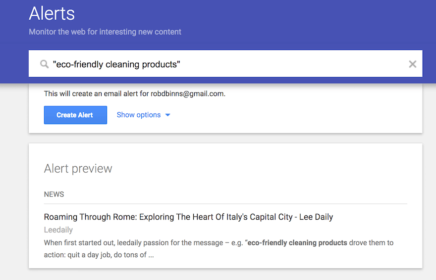 Google Alerts screenshot