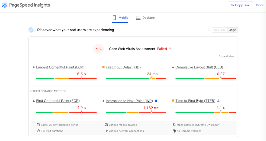 Google PageSpeed Insights screenshot