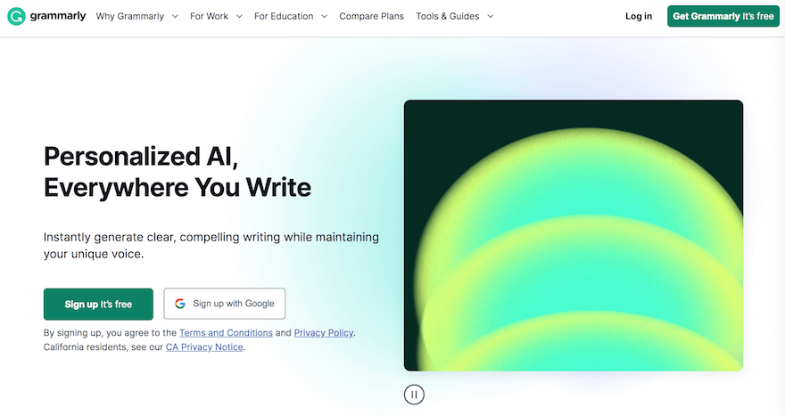 Grammarly AI blog writer website screenshot