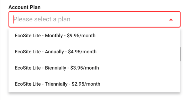 choosing between four hosting plans in GreenGeeks' checkout process