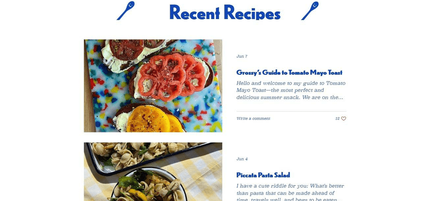 Grossi Pelosi’s recent recipes with icons in headings.