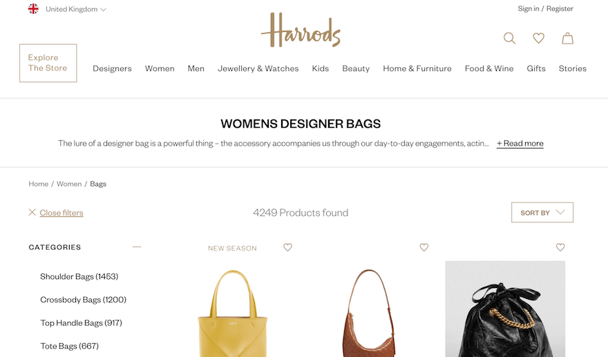 Harrods product page screenshot