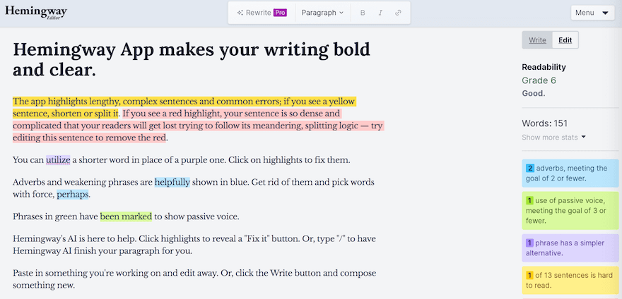 Hemingway Editor AI blog writer website screenshot