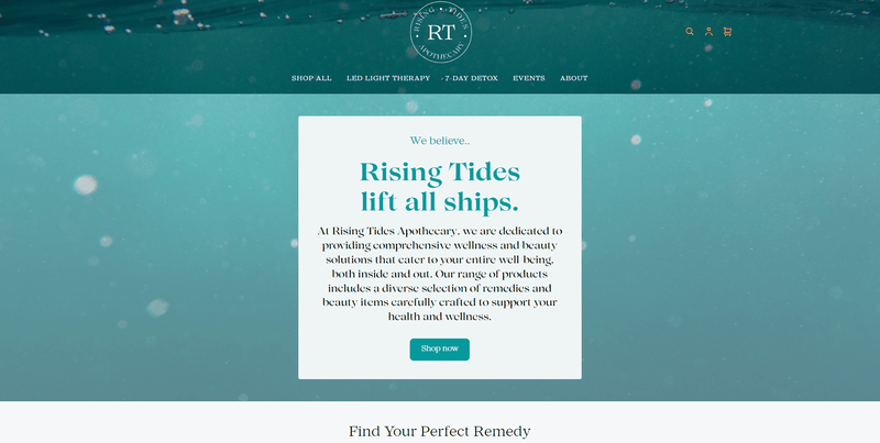 a blue/green website homepage, with underwater elementts