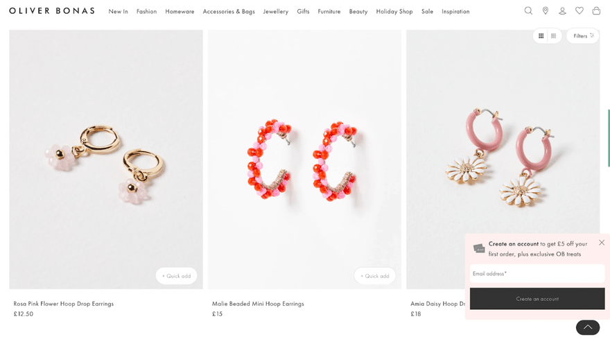 Oliver Bonas product collection showing three different hoop earring styles