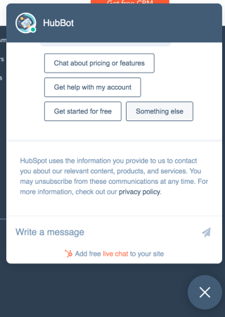HubSpot chatbot screenshot