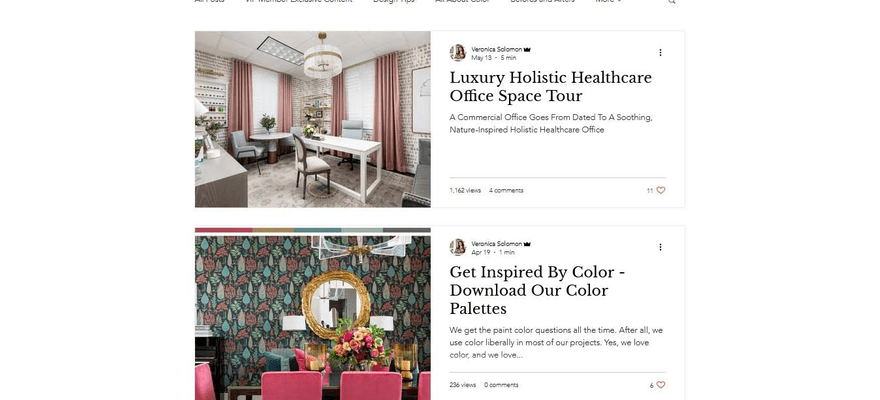 Lux Living Weekly blog page uses borders to give a distinct look.