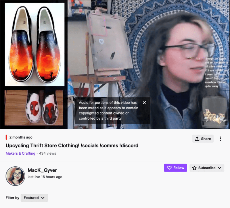 MacK_Gyver Twitch video with images of shoes and someone talking on screen