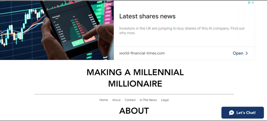 Paid ad for shares news at the top of the Making a Millenial Millionaire blog