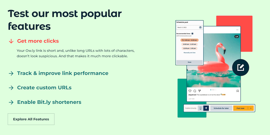 Ow.ly green web page inviting you to test the features