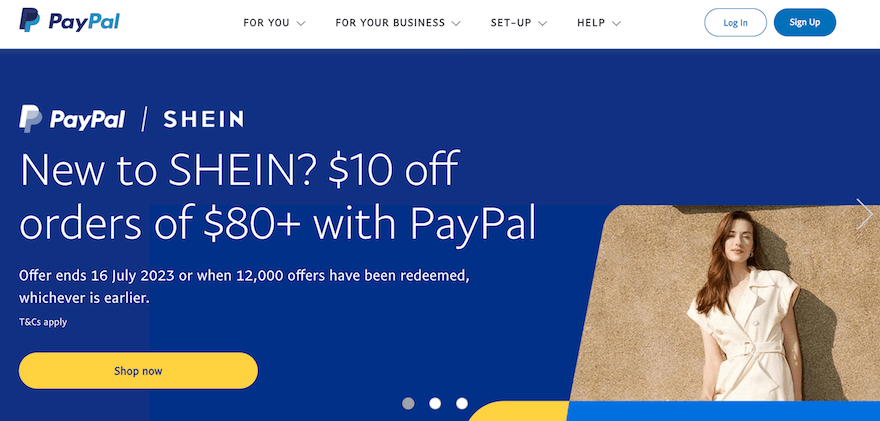 PayPal homepage screenshot