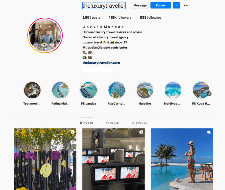 The Luxury Traveller Instagram profile
