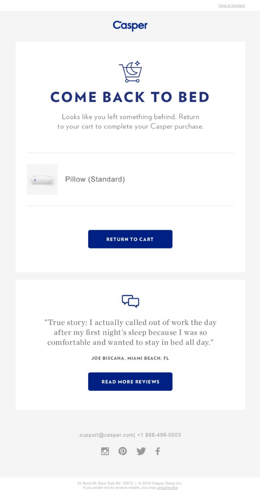 Casper abandoned cart email