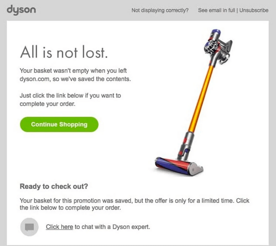 Dyson abandoned cart email