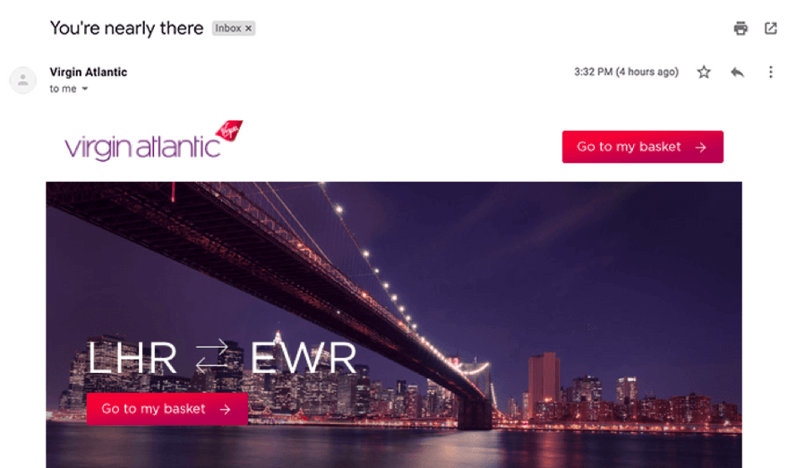 virgin atlantic abandoned cart email