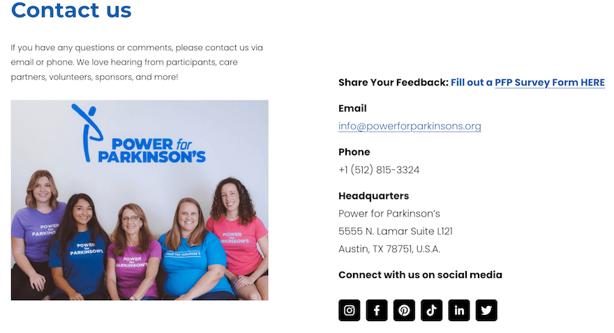Power for Parkinsons nonprofit website example screenshot 1